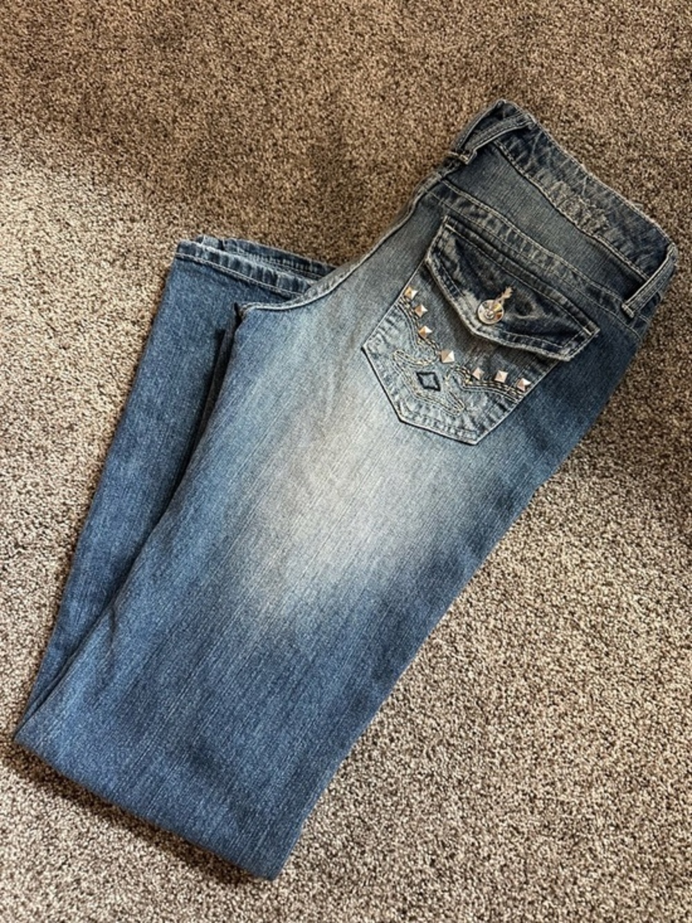 Apt. 9 Bootcut Jeans Studded Pocket Distressed Medium Wash Size 4R